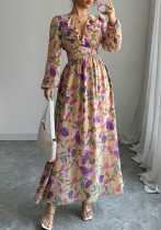 Women Elegant printed v-neck dress