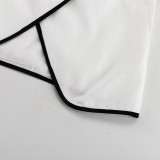 Women contrast color cross round neck sleeveless top Slit trousers two-piece set