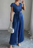 Women V Neck wide-leg Jumpsuit