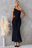 Elegant Chic One-Shoulder Sexy Mesh Tie-Front Long Dress