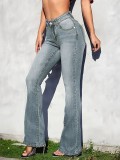 Women Fall/Winter Retro Ripped Button Denim Pants