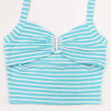 Women jacquard striped lace-up Crop Top and pencil pants two-piece set