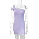 Women summer sexy suspender slash shoulder collar bodycon dress
