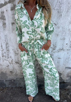 Women Casual Women Printed Shirt Pants Two-Piece Set