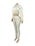 Women's Sexy Elastic Waist Long Sleeve Crop Top Slim Tight Pants Two-Piece Set