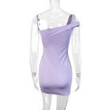 Women summer sexy suspender slash shoulder collar bodycon dress