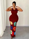 Summer Fashion Round Neck Sleeveless Positioning Print Cut-Out A-Line Dress