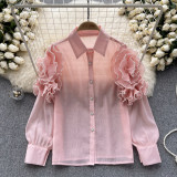 Floral Long Sleeves Mesh Blouse Chic Summer Top