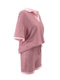 Women's Half-Sleeve V-Neck Striped Knit Top + High-Waist Shorts Casual Set