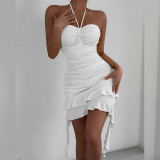 Summer Women's Halter Sleeveless Ruched Sexy Bodycon Short Dress