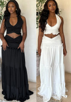 Women summer tie Halter Neck vest pleated Skirt two-piece set