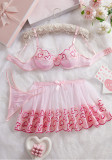 Women Heart Print Embroidered Sexy Lingerie Set