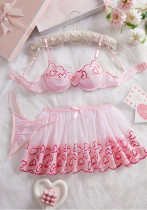 Women Heart Print Embroidered Sexy Lingerie Set