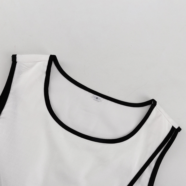 Women contrast color cross round neck sleeveless top Slit trousers two-piece set