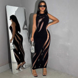 Spring Women's Sleeveless See-Through Cut-Out Sexy Bodycon Dress