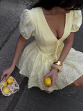 Women Summer Lace-Up Sexy Embroidered Dress