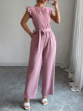 Women lace short-sleeved waist jumpsuit