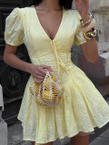Women Summer Lace-Up Sexy Embroidered Dress