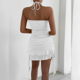 Summer Women's Halter Sleeveless Ruched Sexy Bodycon Short Dress