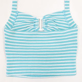 Women jacquard striped lace-up Crop Top and pencil pants two-piece set