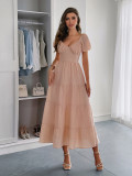 Spring-Summer Elegant Holiday Solid Short-Sleeve Maxi Dress for Women