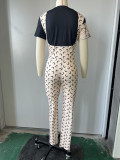 Trendy Moon Print Stretchy Slim-Fit Basic Top & Pants Set