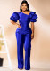 Women Slash Shoulder piled sleeve party Jumpsuit