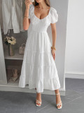 Spring-Summer Elegant Holiday Solid Short-Sleeve Maxi Dress for Women