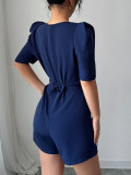 Women puff sleeve solid jumpsuit