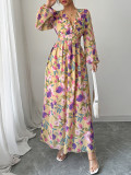 Women Elegant printed v-neck dress