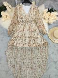 Spring V-Neck Bohemian Floral Long-Sleeve Mini Dress