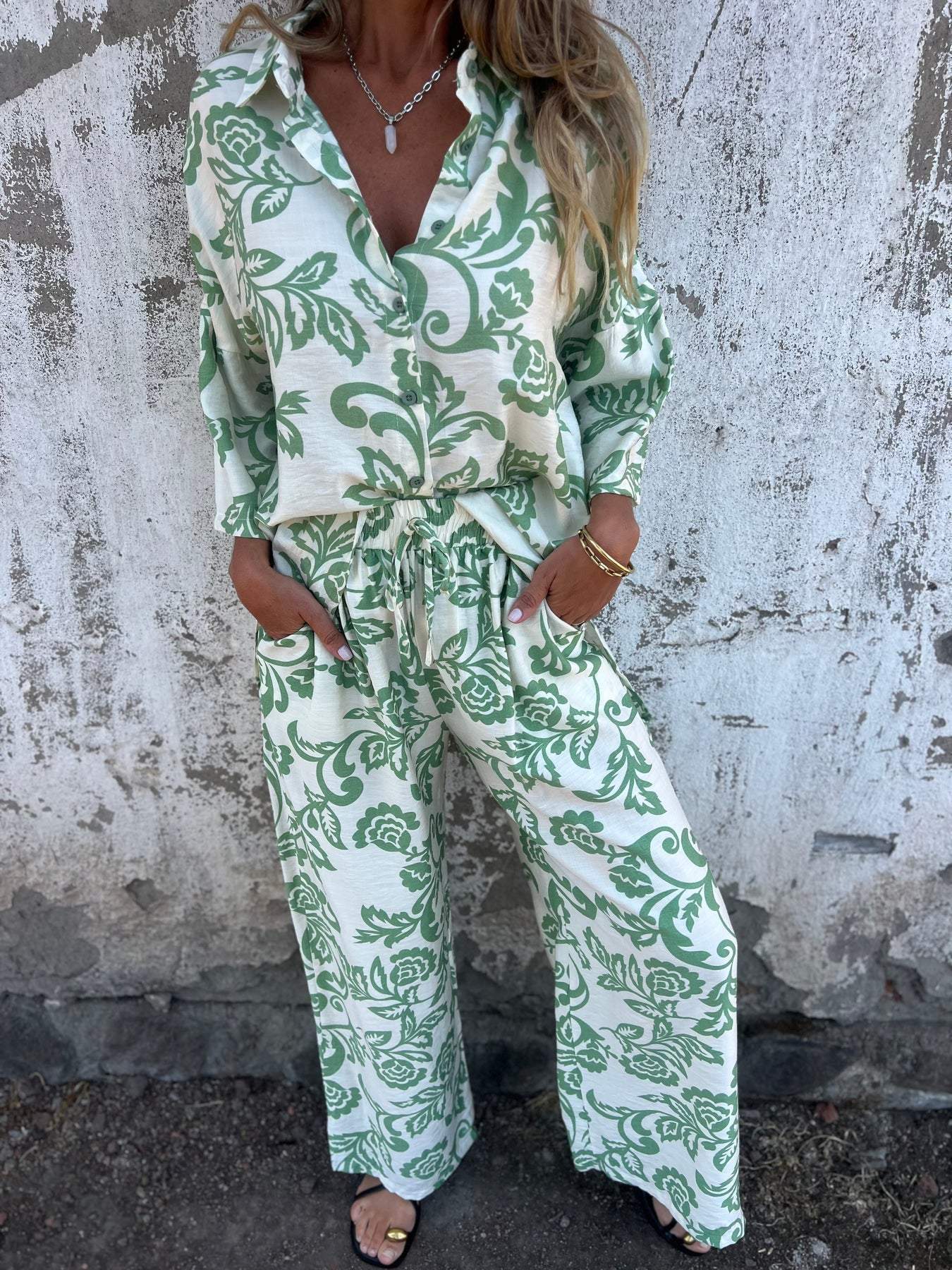 Women Casual Women Printed Shirt Pants Two-Piece Set