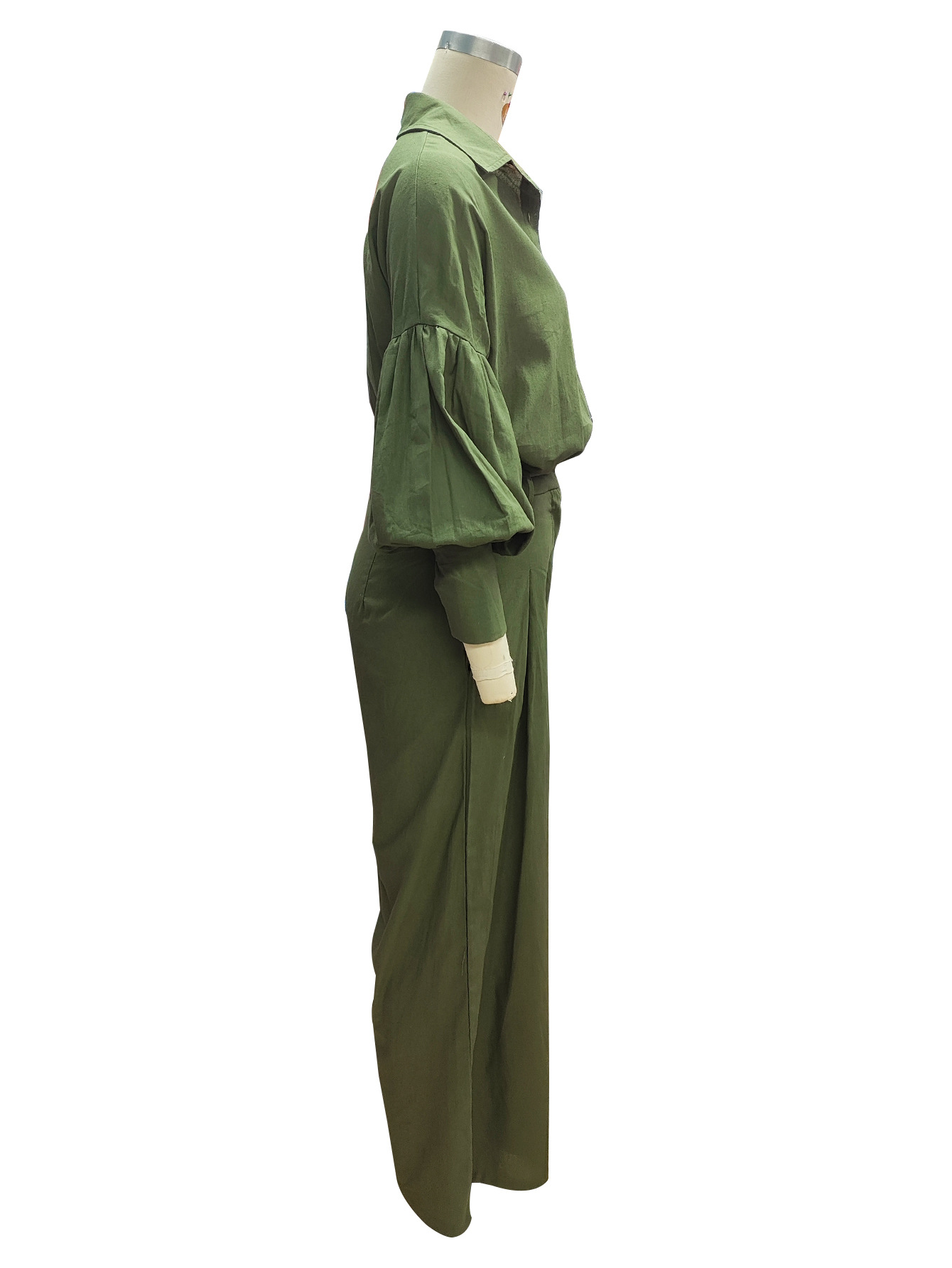 Autumn Solid Long-Sleeve Shirt & Wide-Leg Pants Linen Two-Piece Set