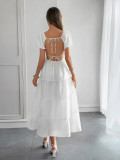 Spring-Summer Elegant Holiday Solid Short-Sleeve Maxi Dress for Women