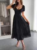 Spring-Summer Elegant Holiday Solid Short-Sleeve Maxi Dress for Women