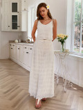 Elegant Lace-Up Ruffle Halter Top & A-Line Skirt Set for Summer