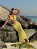 Solid Color Mesh Long Skirt Starfish Bikini Three-Piece Swimsuit