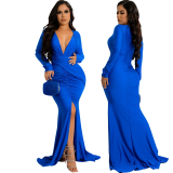 Sexy Fashion Solid Color Nightclub Irregular Wrinkled Dress