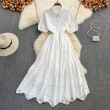 Autumn/Spring High-Waist Puff Sleeve Peter Pan Collar Dress Elegant Chic Holiday Dress