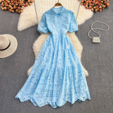 Autumn/Spring High-Waist Puff Sleeve Peter Pan Collar Dress Elegant Chic Holiday Dress