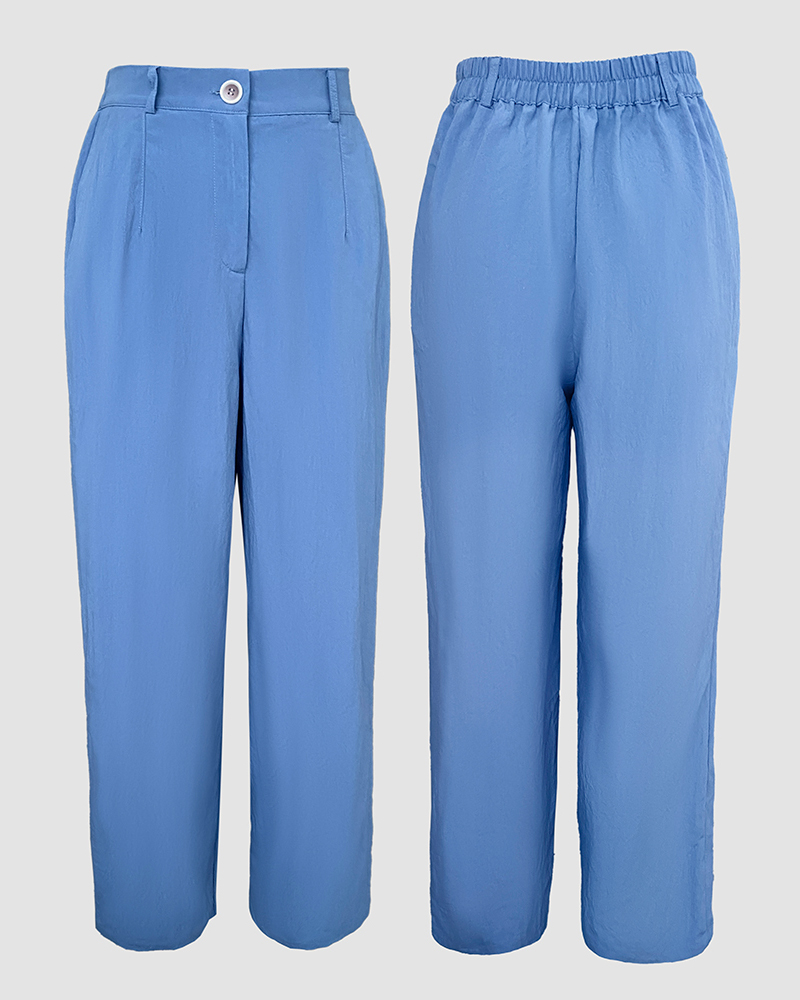 Women's Fashion Long Sleeve Crop Top & Wide-Leg Pants Set