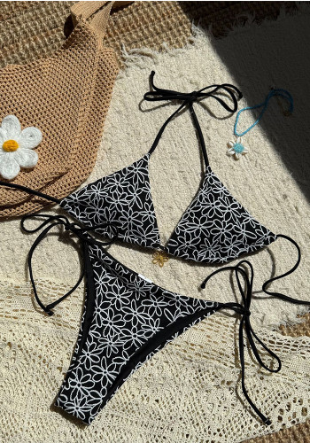 Sexy Two-Piece Bikini Set Halter Neck Tie-Front Swimwear
