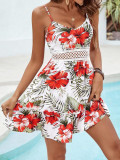 Summer Bohemian Strappy V-Neck Lace Patchwork Beach Holiday Dress