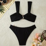 Strappy Solid Color Starfish Metal Accent Beach Low-Rise Bikini