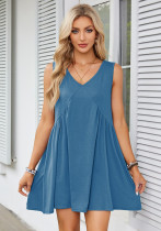 Women’s Sexy Strappy V-Neck Sleeveless Pleated Pocket Dress