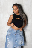 Women’s Sexy Ribbed Cutout Fitted Casual Sleeveless Top