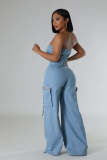 Casual Stylish Strapless Women’s Pockets Cargo Denim Jumpsuit