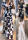 Geometric Print Short Sleeve Wide-Leg V-Neck Jumpsuit