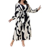 Plus Size Spring/Summer Short Sleeve Print Slim Waist Fashion Dress