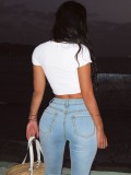 Stretch Ripped Casual Chic Blue Denim Pants